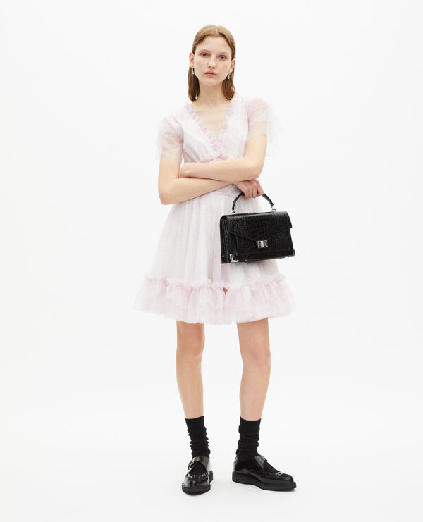 The Kooples FEMME WHITE - PINK robe courte en tulle imprimé rose pâle