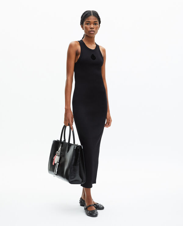 The Kooples FEMME BLACK robe longue avec blason sans manches noire