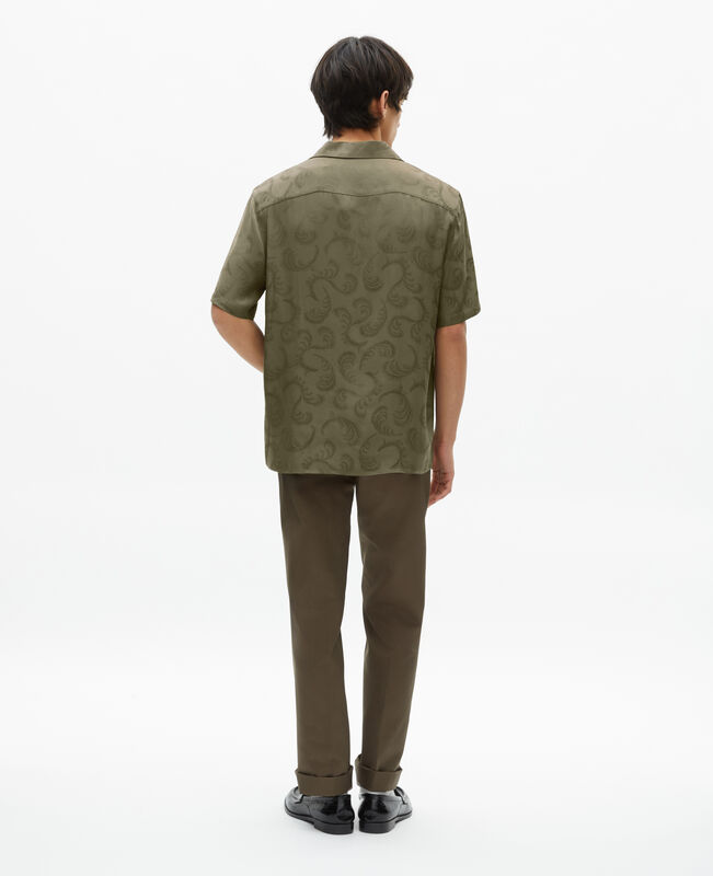 The Kooples HOMME OLIVE KAKI chemise manches courtes en jacquard kaki
