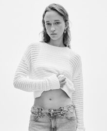 The Kooples FEMME ECRU pull court ajouré en coton mélangé ecru