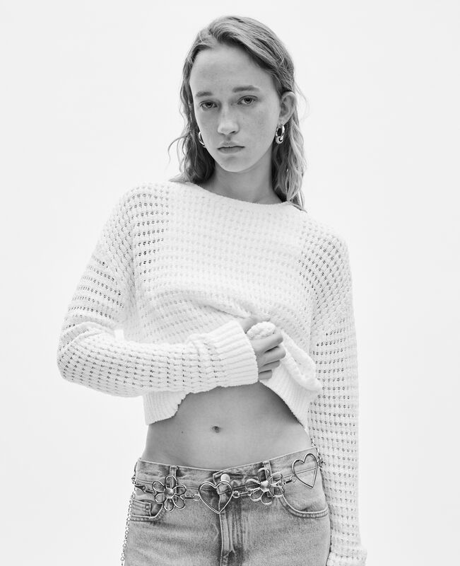 The Kooples FEMME ECRU pull court ajouré en coton mélangé ecru