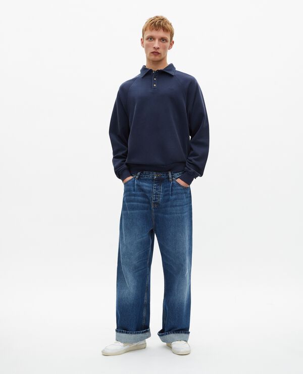 The Kooples HOMME DARK NAVY sweatshirt avec col polo bleu marine
