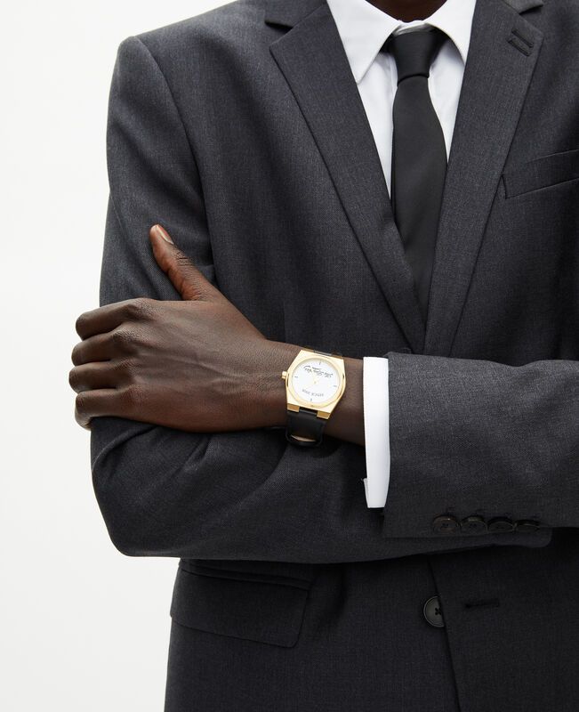 The Kooples MIXTE BLACK / GOLD montre avec logo et bracelet en cuir noir