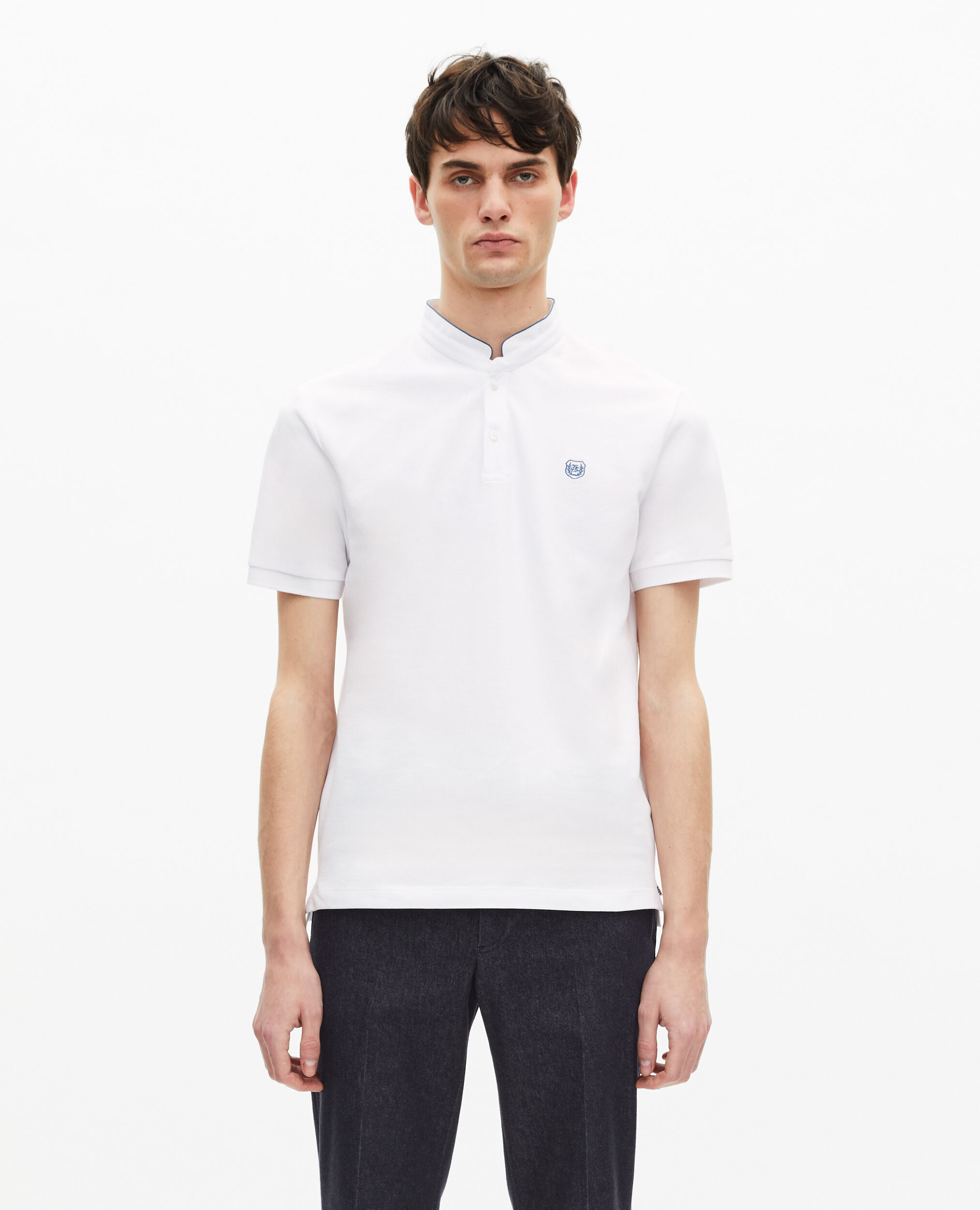 Polo en coton piqué blanc, WHITE / BLUE, hi-res image number null