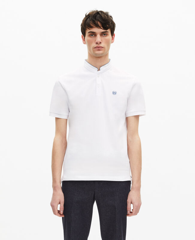 The Kooples HOMME WHITE / BLUE polo en coton piqué blanc