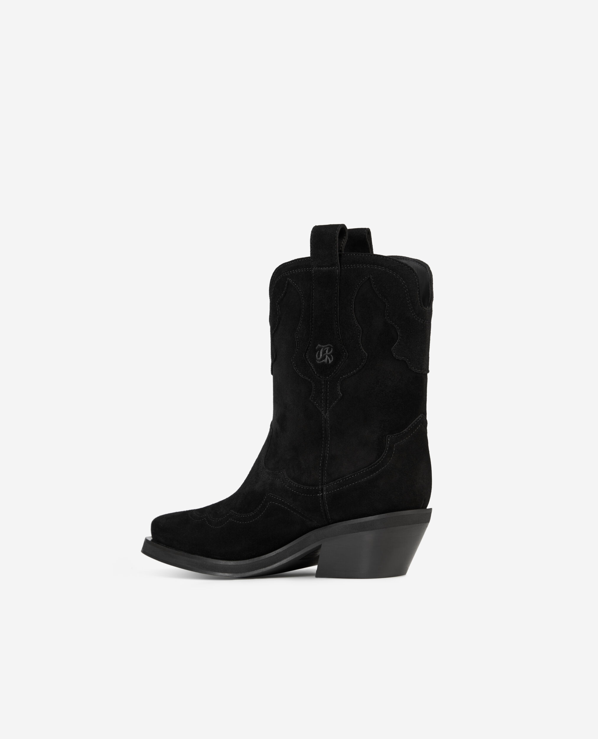 Bottes Western en cuir suède noir, BLACK, hi-res image number null