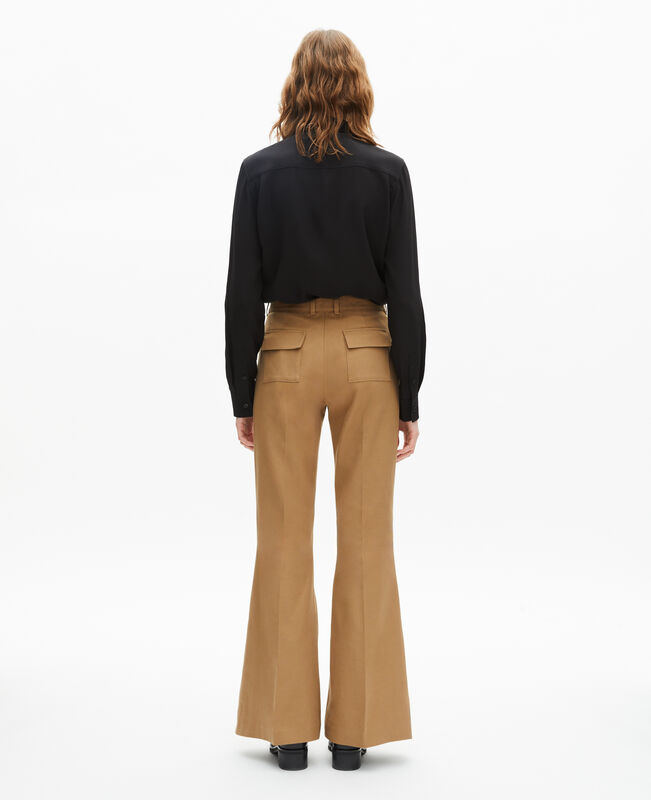 The Kooples FEMME BEIGE pantalon flare en coton et lin beige