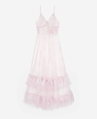 The Kooples WOMEN WHITE - PINK long dress in pale pink printed tulle