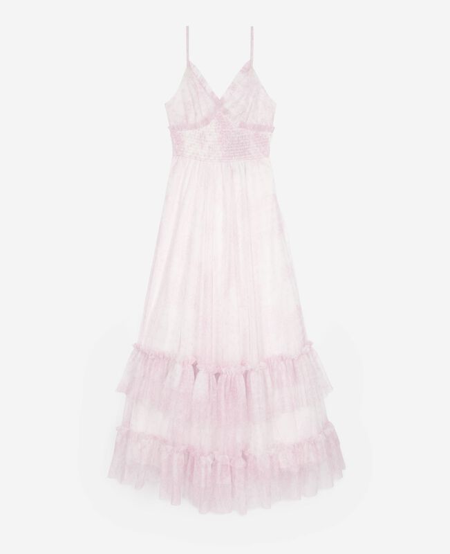 The Kooples FEMME WHITE - PINK robe longue en tulle imprimé rose pâle
