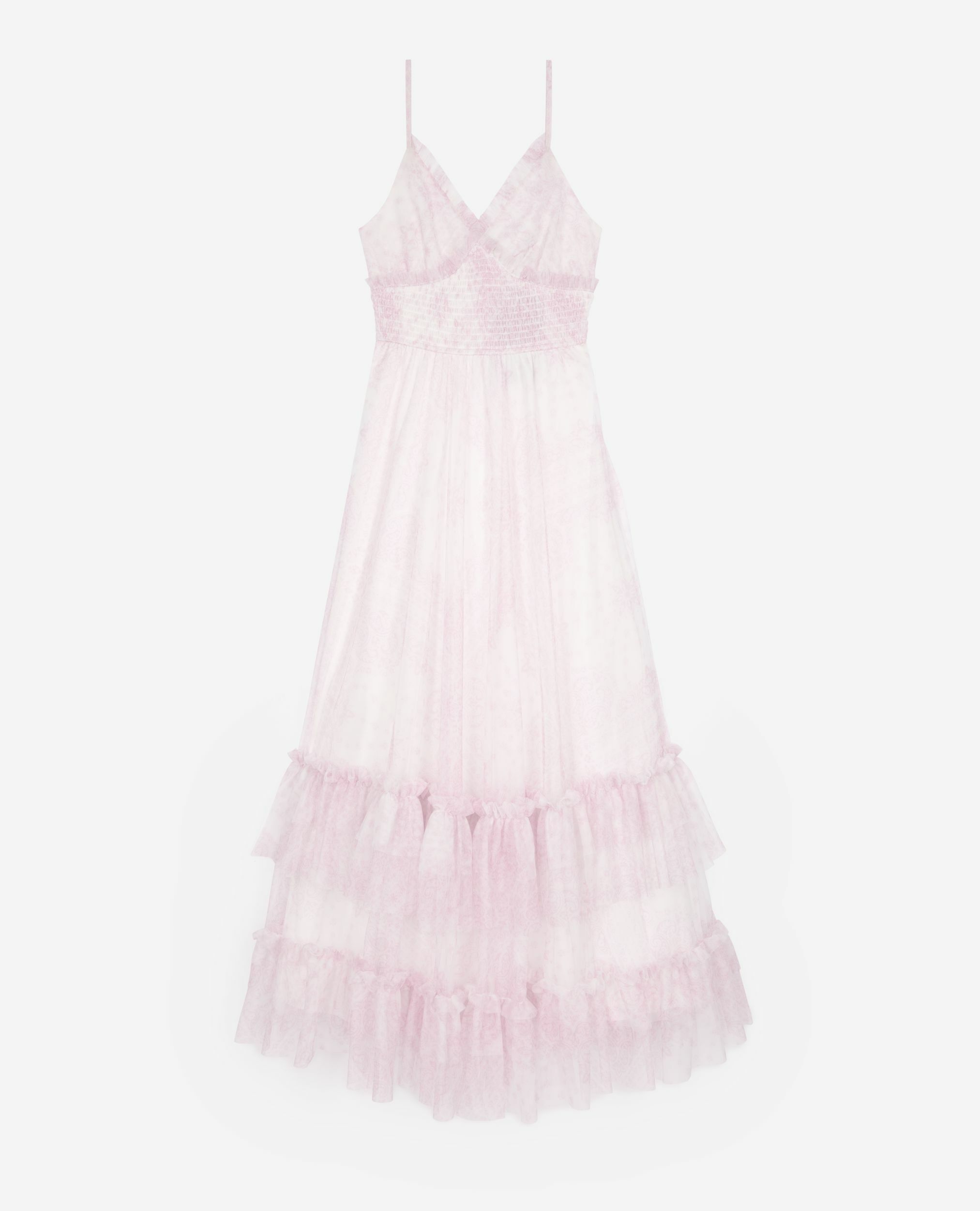 Robe longue en tulle imprimé rose pâle, WHITE - PINK, hi-res image number null