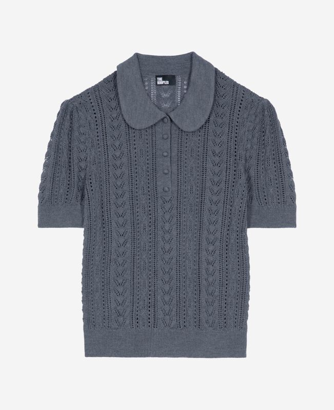The Kooples FEMME ANTHRACITE pull manches courtes en laine mérinos gris