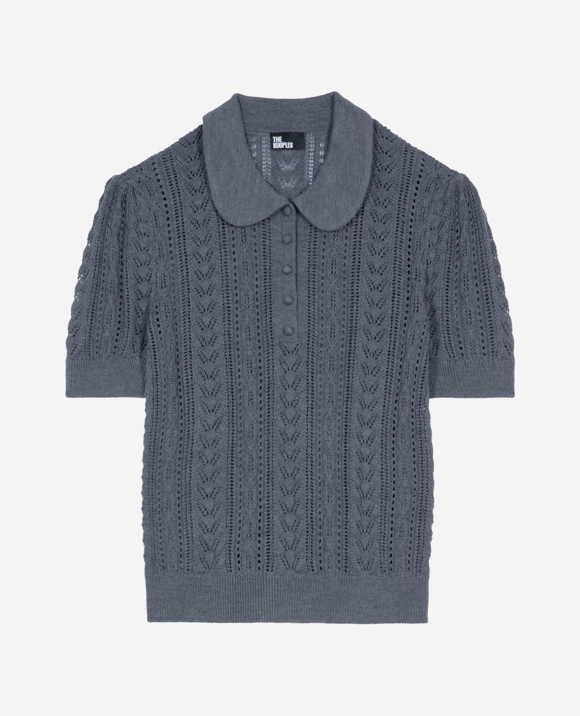 Pull manches courtes en laine mérinos gris, ANTHRACITE, hi-res image number null