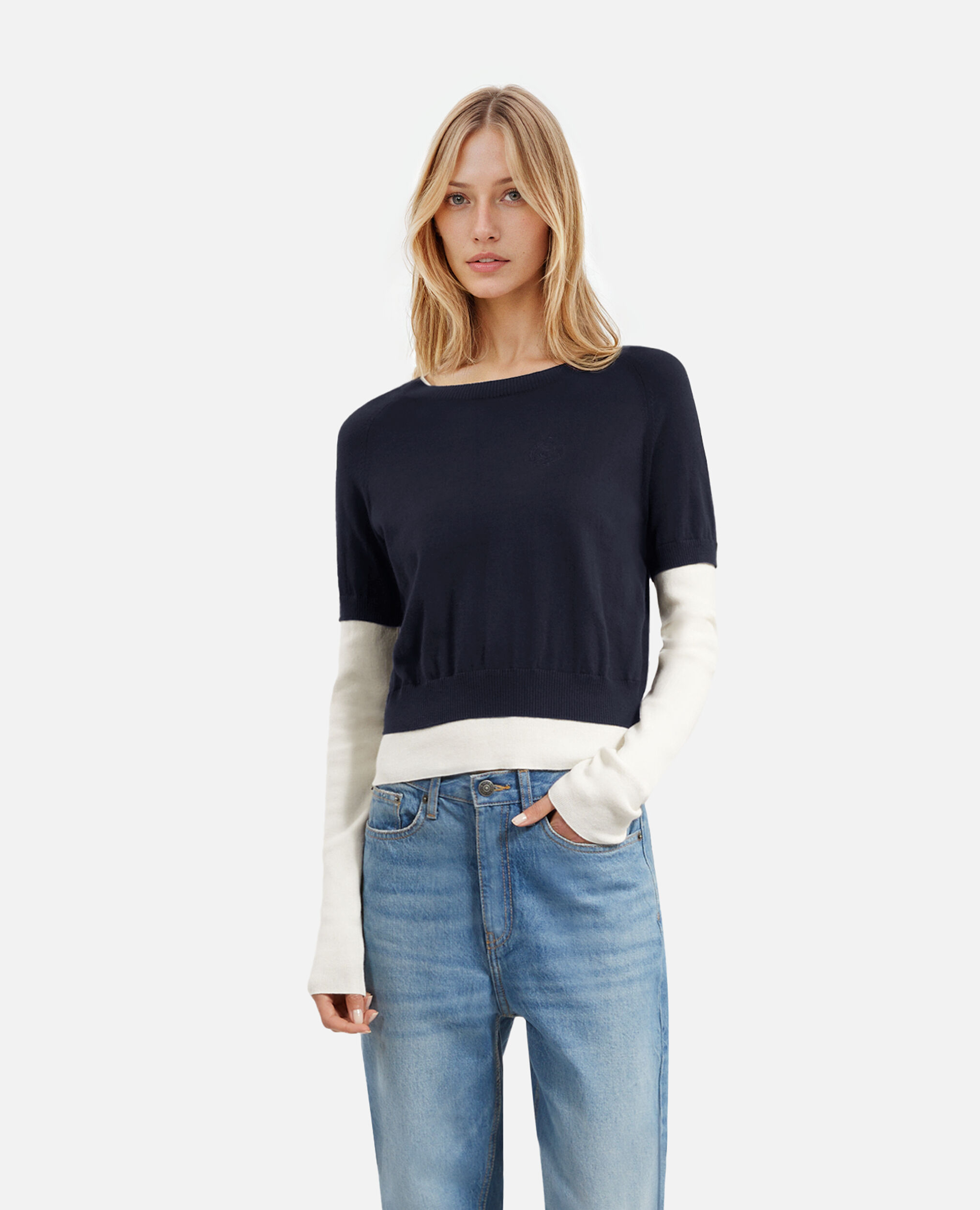 Pull bleu marine et ecru, DARK NAVY-ECRU, hi-res image number null