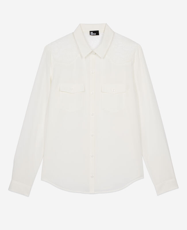 The Kooples FEMME ECRU chemise en soie avec dentelle écrue