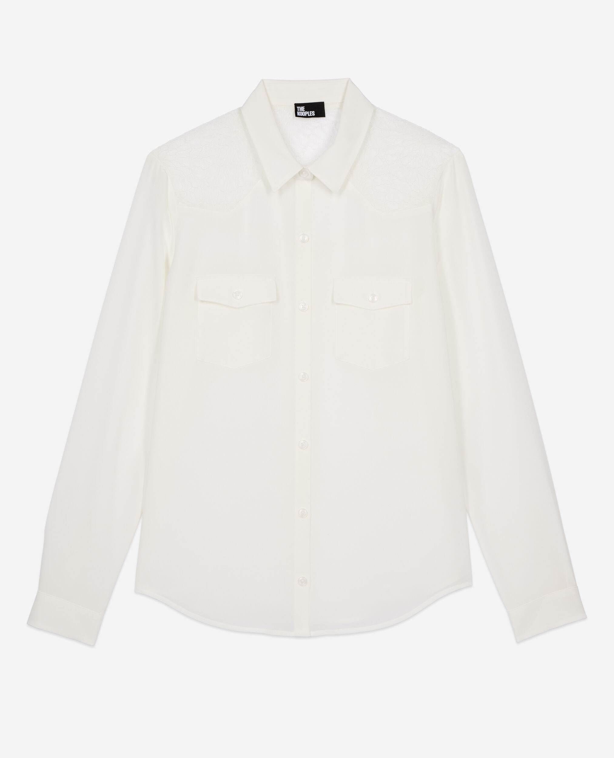 Chemise en soie avec dentelle écrue, ECRU, hi-res image number null