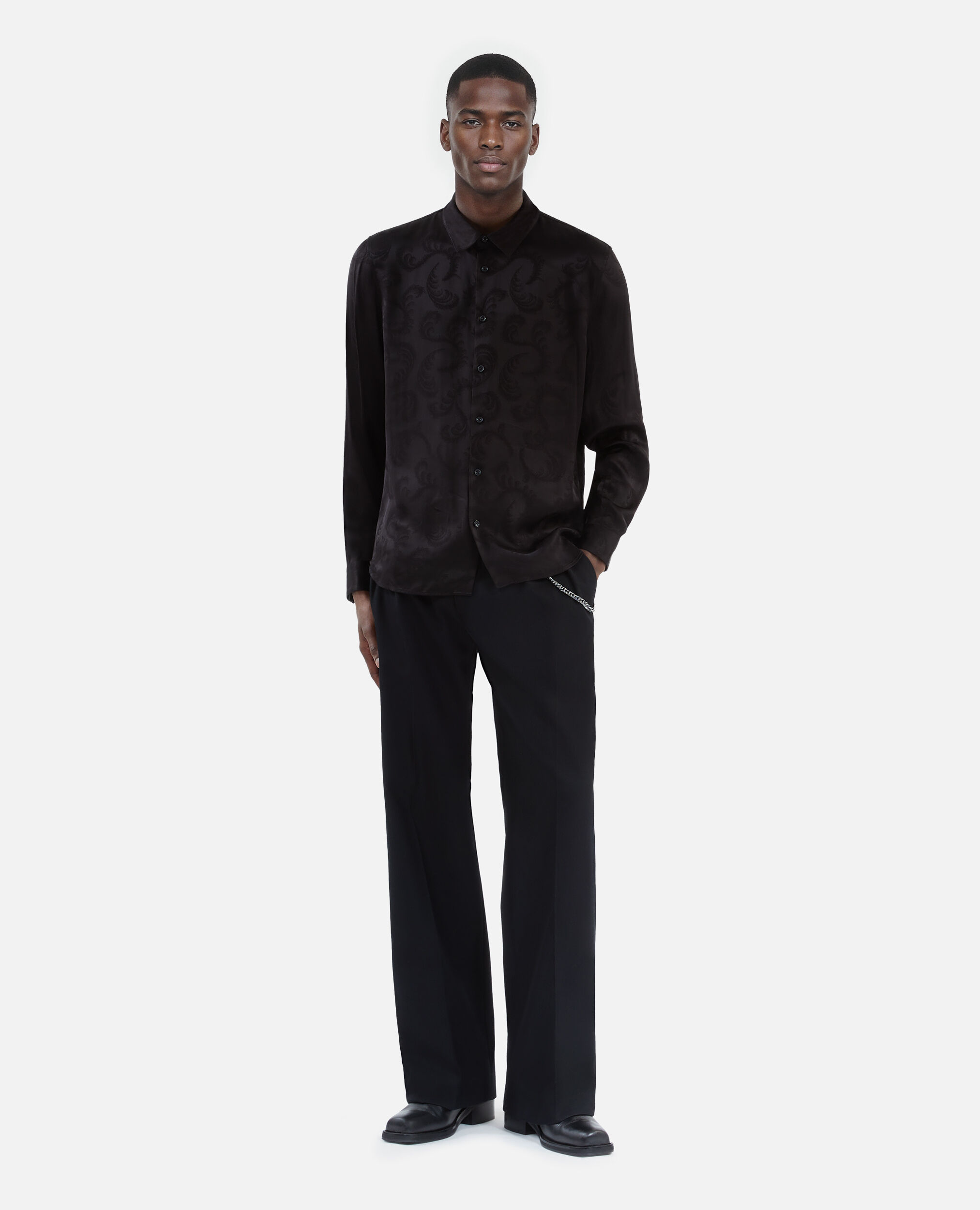 Chemise en jacquard imprimé plumes noire, BLACK, hi-res image number null