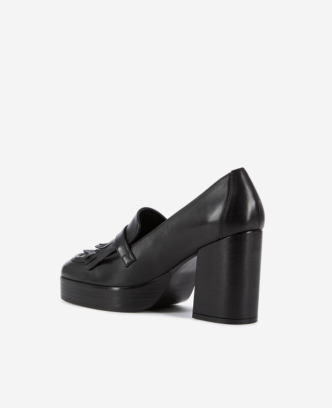 The Kooples FEMME BLACK mocassins à talons en cuir noirs