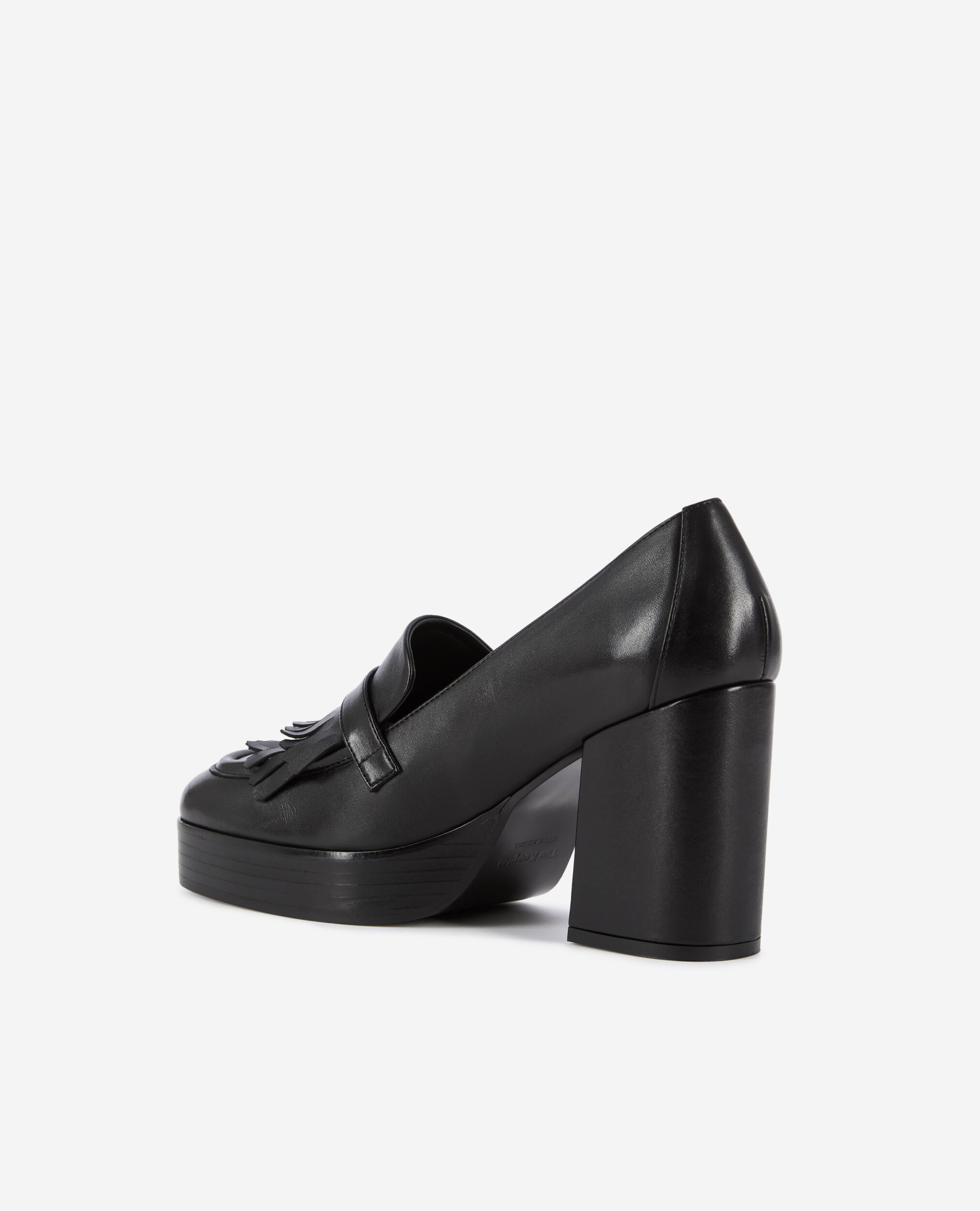 Mocassins à talons en cuir noirs, BLACK, hi-res image number null
