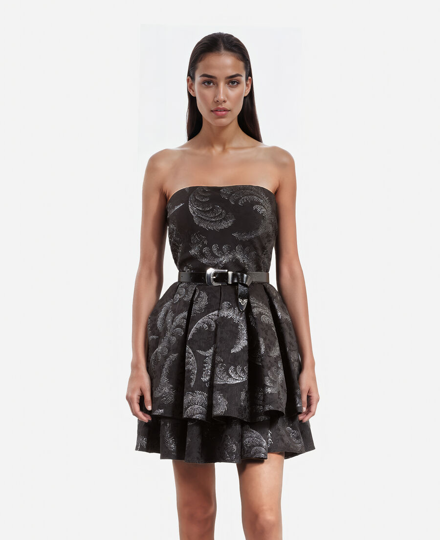 The Kooples FEMME BLACK / SILVER robe courte bustier en jacquard noire