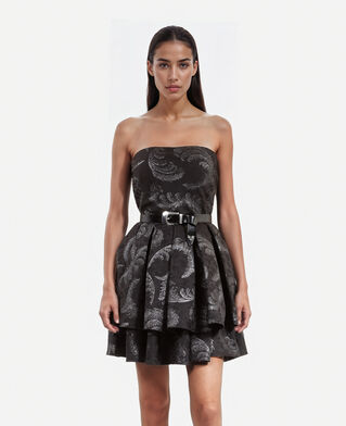 The Kooples FEMME BLACK / SILVER robe courte bustier en jacquard noire