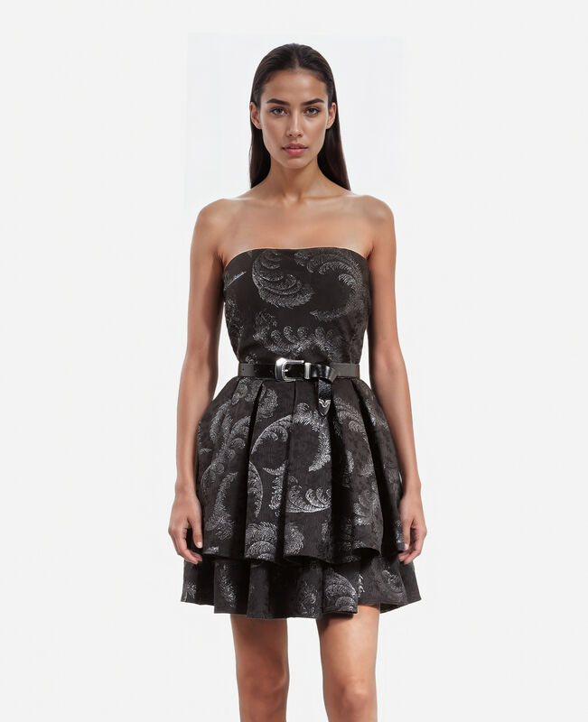 The Kooples FEMME BLACK / SILVER robe courte bustier en jacquard noire
