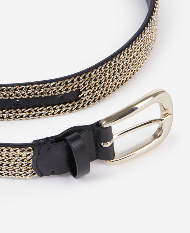 The Kooples FEMME GOLD ceinture en cuir avec chaînes noire