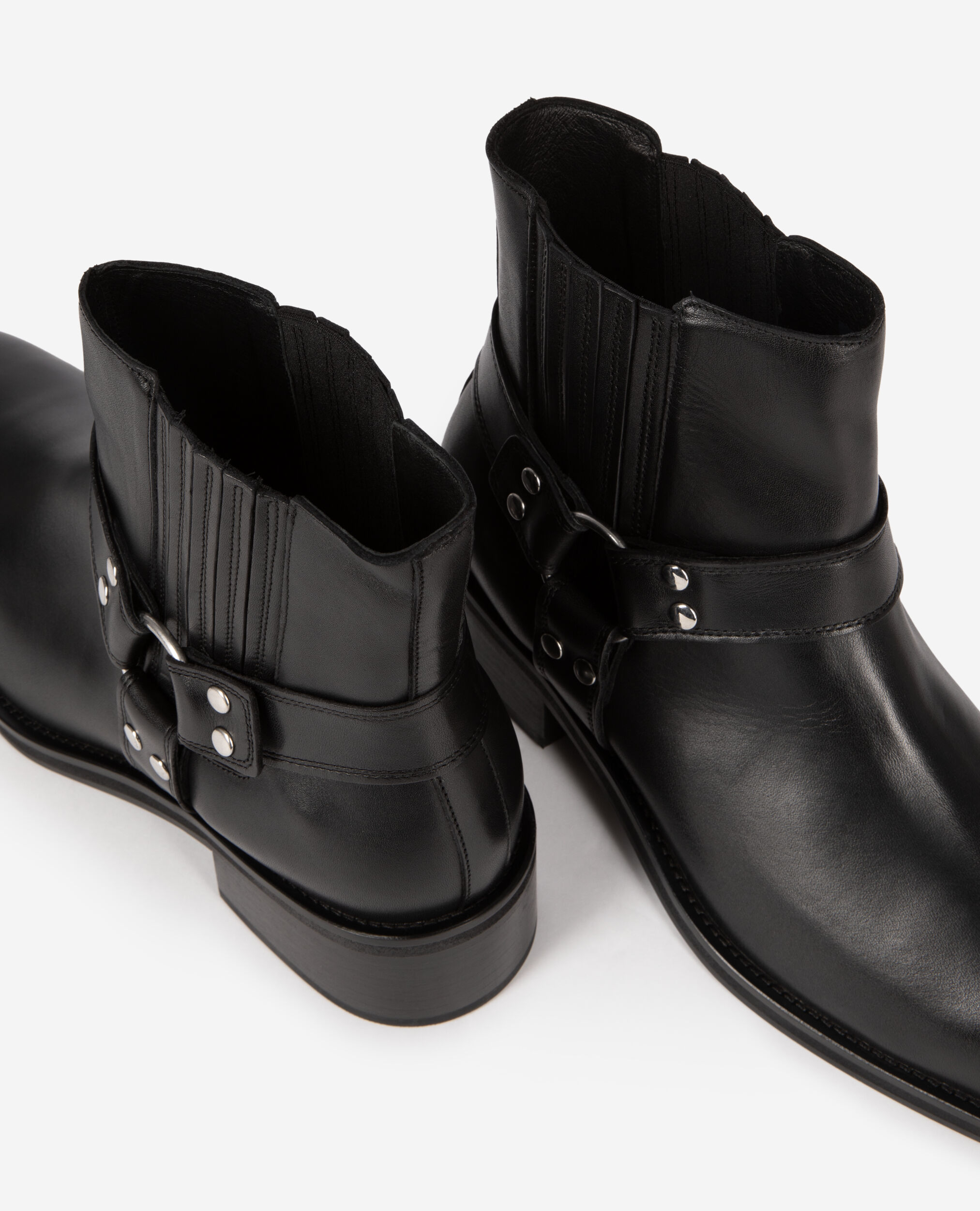 Bottines avec sangles en cuir noir, BLACK, hi-res image number null