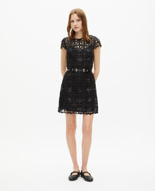 The Kooples FEMME BLACK robe courte en guipure noire