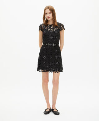 The Kooples FEMME BLACK robe courte en guipure noire