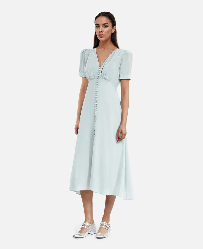 The Kooples FEMME BLUE/GREEN robe longue avec boutonnage en soie bleue