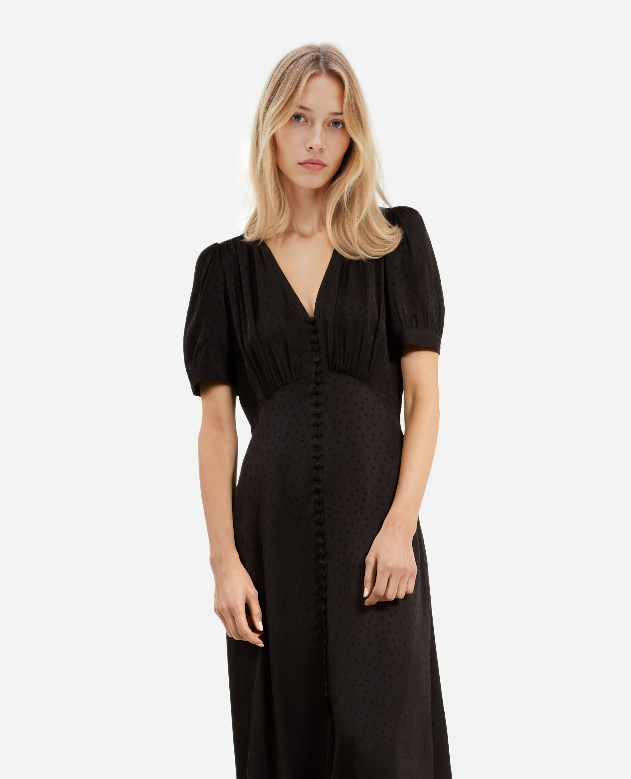 Robe longue à pois en jacquard noire, BLACK, hi-res image number null