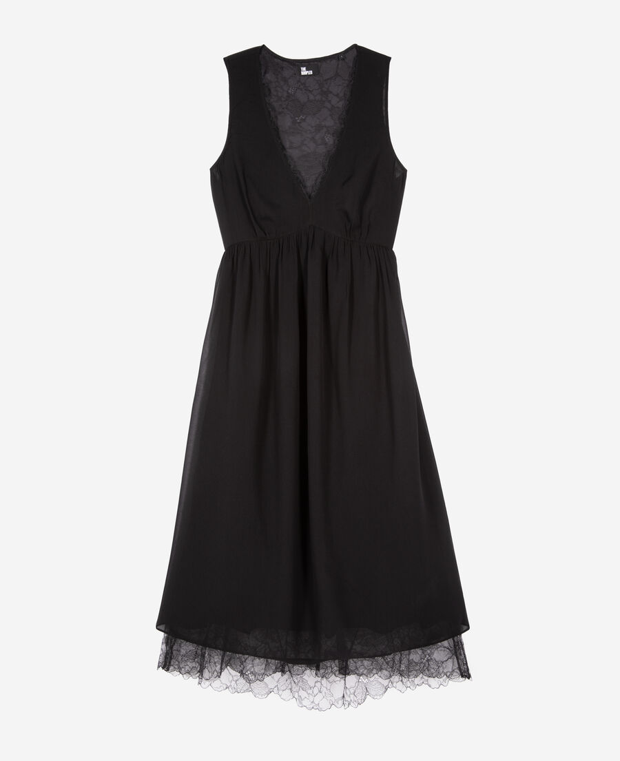 The Kooples FEMME BLACK robe longue avec dentelle noire