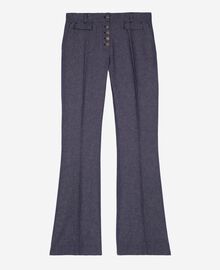 The Kooples FEMME BLUE pantalon flare en coton et lin bleu