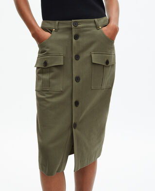 The Kooples WOMEN KAKI khaki midi cargo skirt