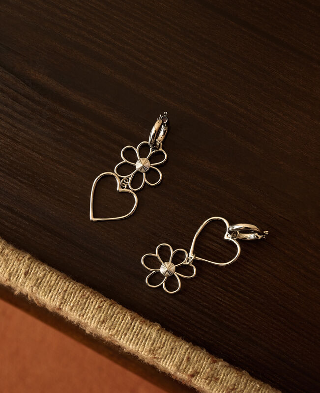 The Kooples FEMME SILVER boucles d'oreilles cœurs et fleurs argentées