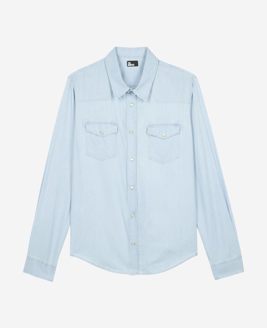 The Kooples HOMME BLUE BEIGE chemise en denim bleu