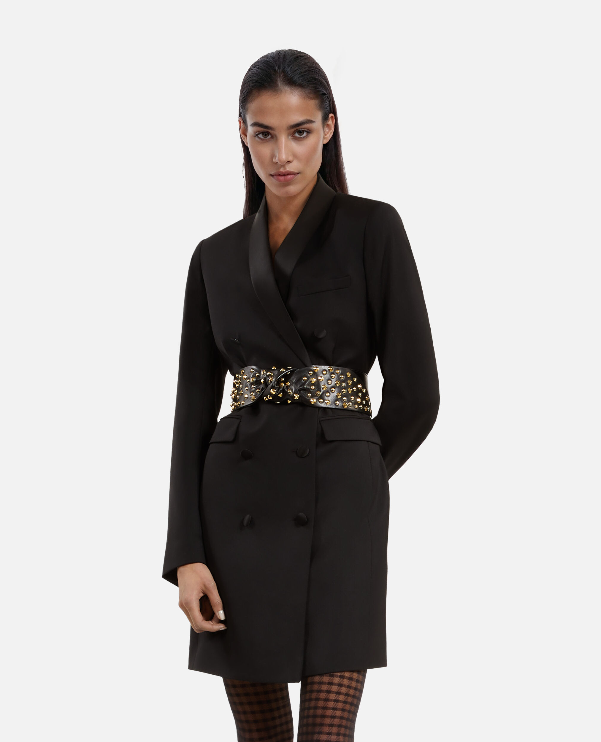 Ceinture large cloutée en cuir noir, BLACK, hi-res image number null