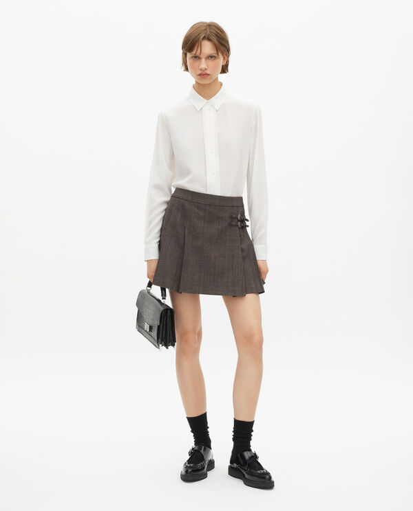 The Kooples FEMME BROWN jupe courte prince de galles en laine marron