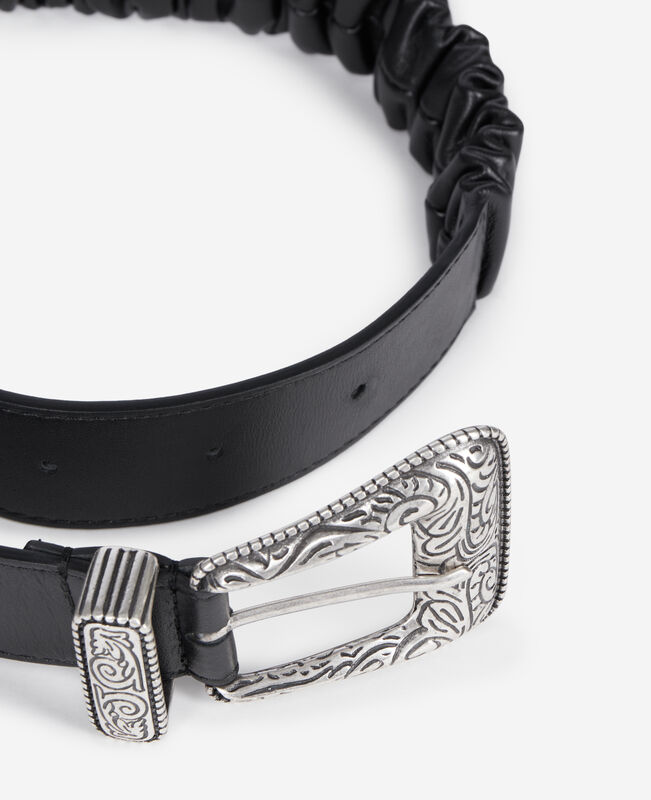 The Kooples FEMME BLACK ceinture large en cuir froncé noir