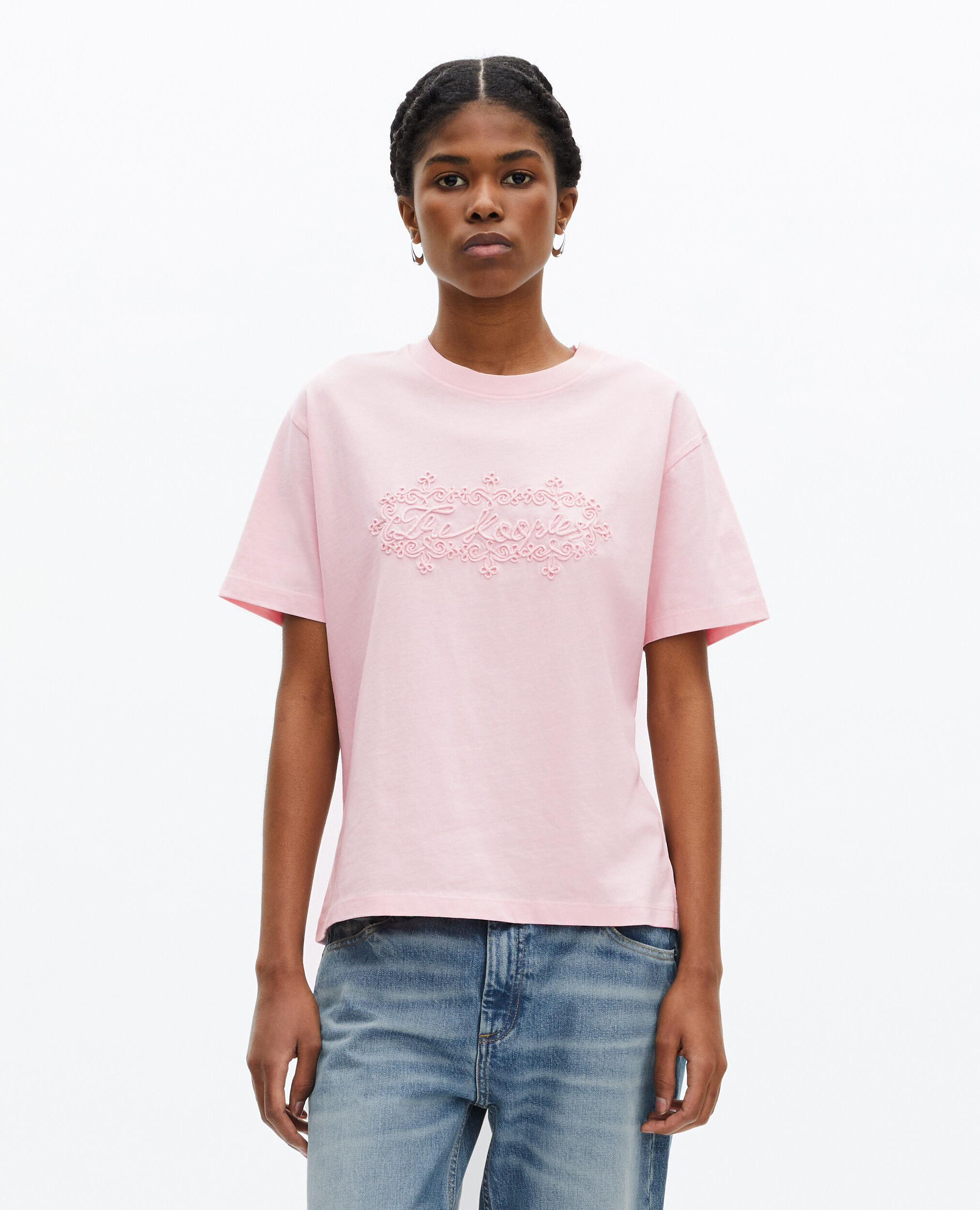 T-shirt avec broderie logo rose pâle, LILA, hi-res image number null