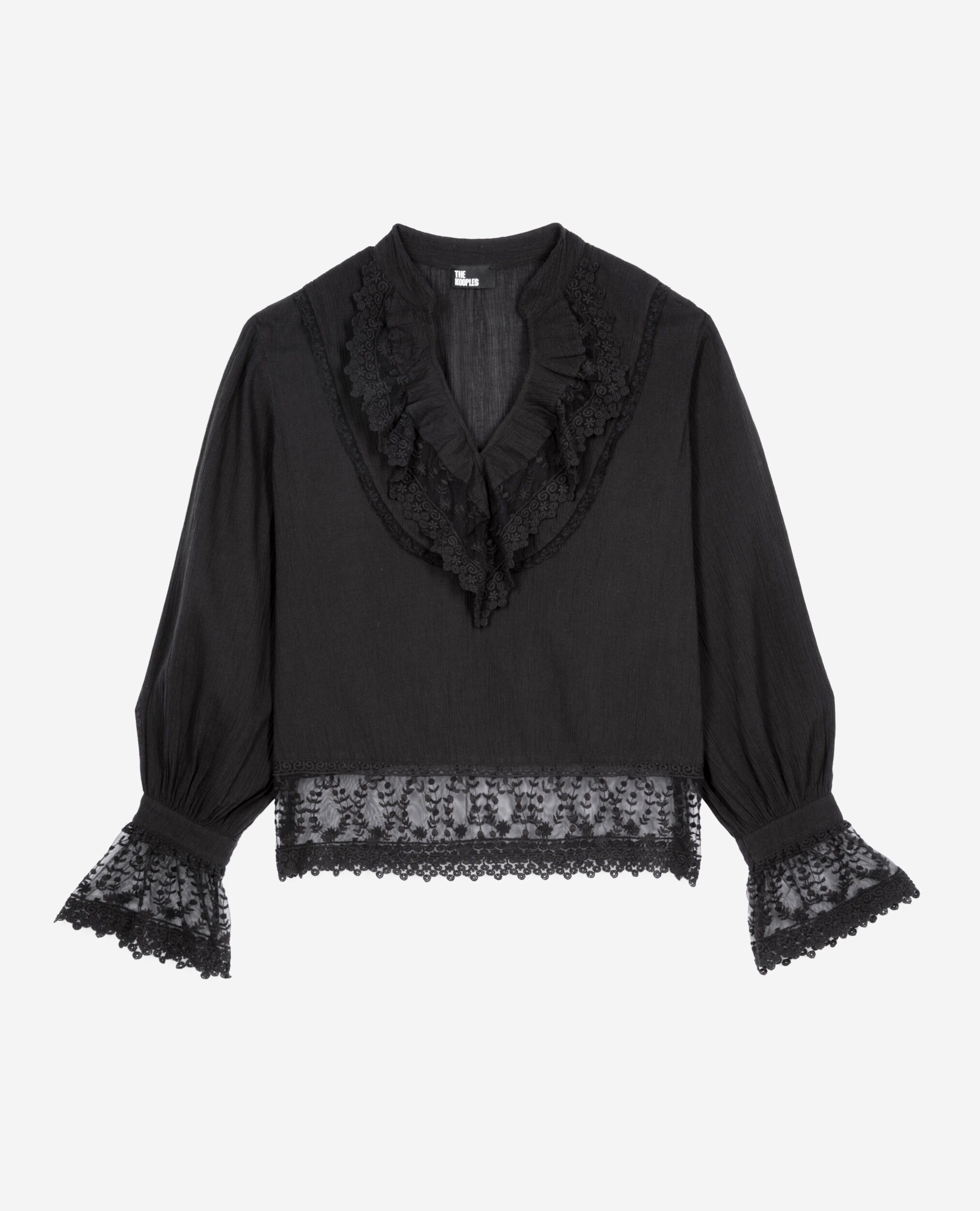 Blouse avec guipure noire, BLACK, hi-res image number null