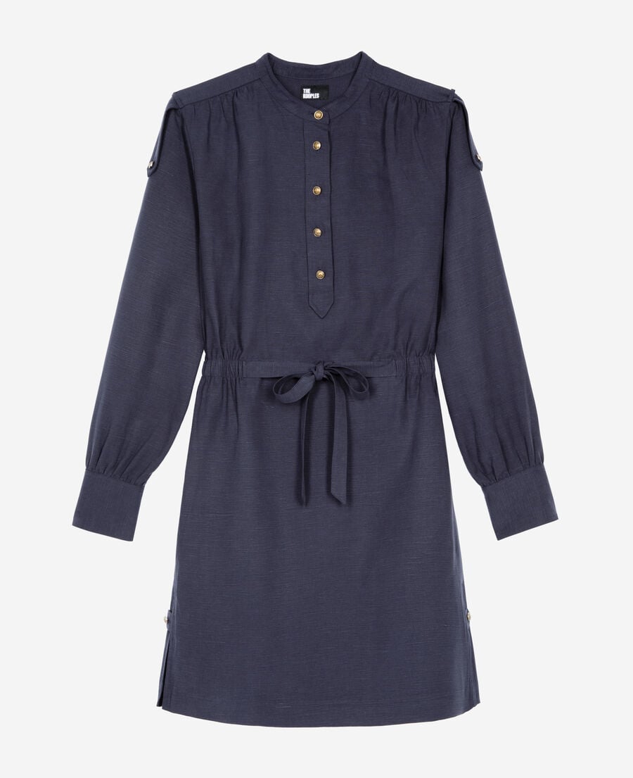The Kooples FEMME NAVY robe courte en lin bleu marine