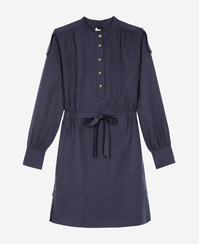 The Kooples FEMME NAVY robe courte en lin bleu marine