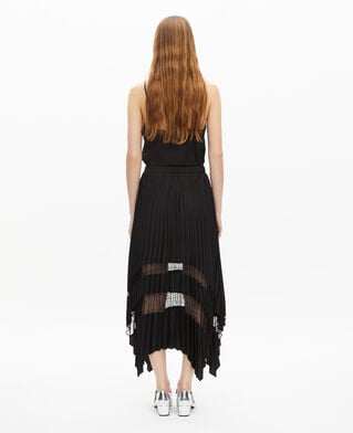 The Kooples MUJER BLACK falda larga plisada con encaje negro