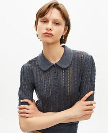 The Kooples FEMME ANTHRACITE pull manches courtes en laine mérinos gris