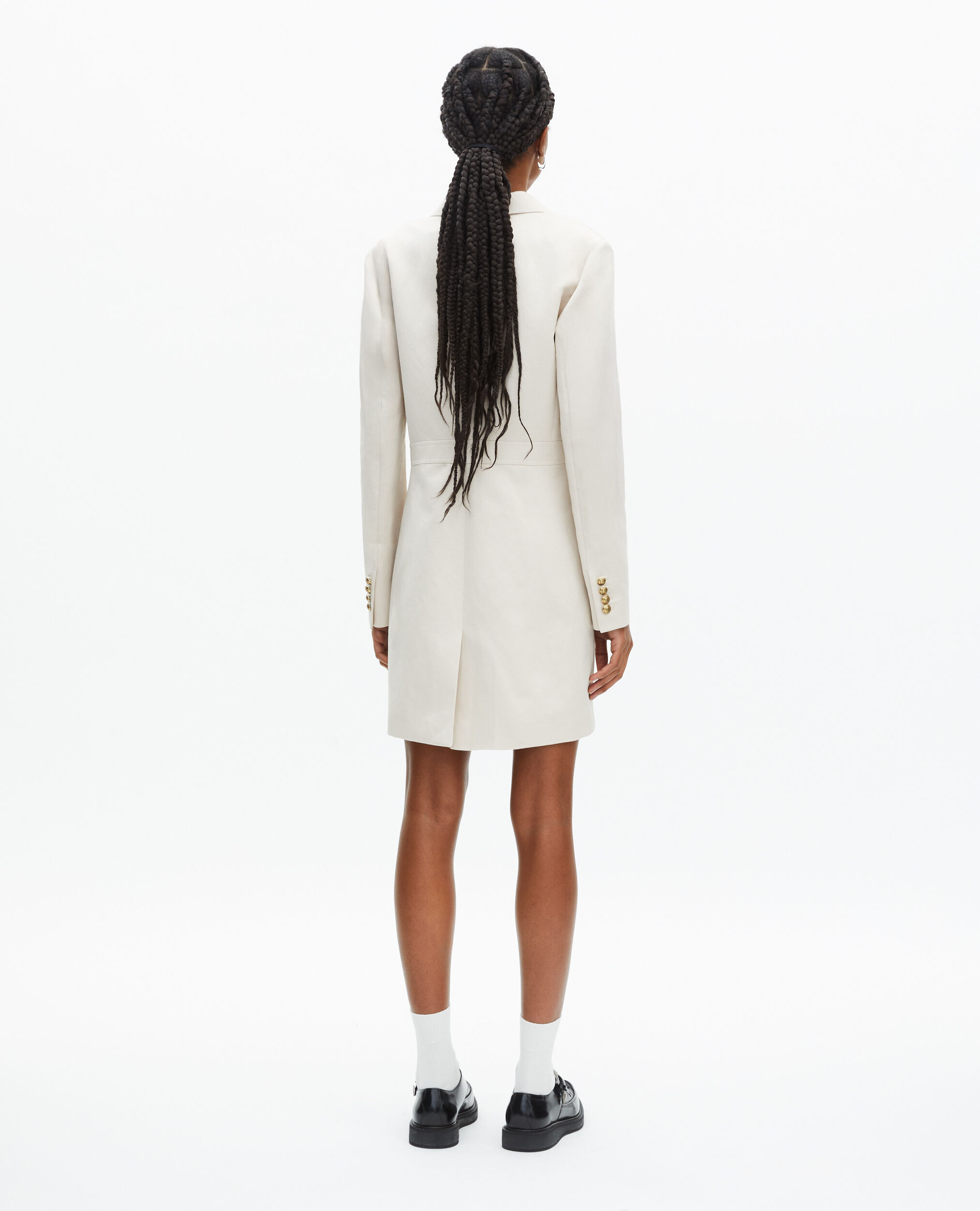 Robe courte style officier en lin écrue, BEIGE, hi-res image number null