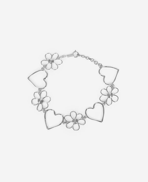 The Kooples FEMME SILVER collier ras de cou cœurs et fleurs argenté