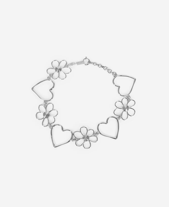 The Kooples FEMME SILVER collier ras de cou cœurs et fleurs argenté