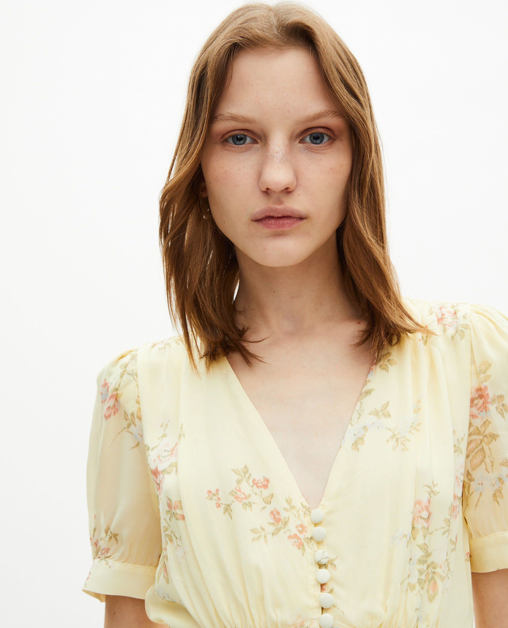 Robe courte imprimé fleuri jaune, YELLOW, hi-res image number null