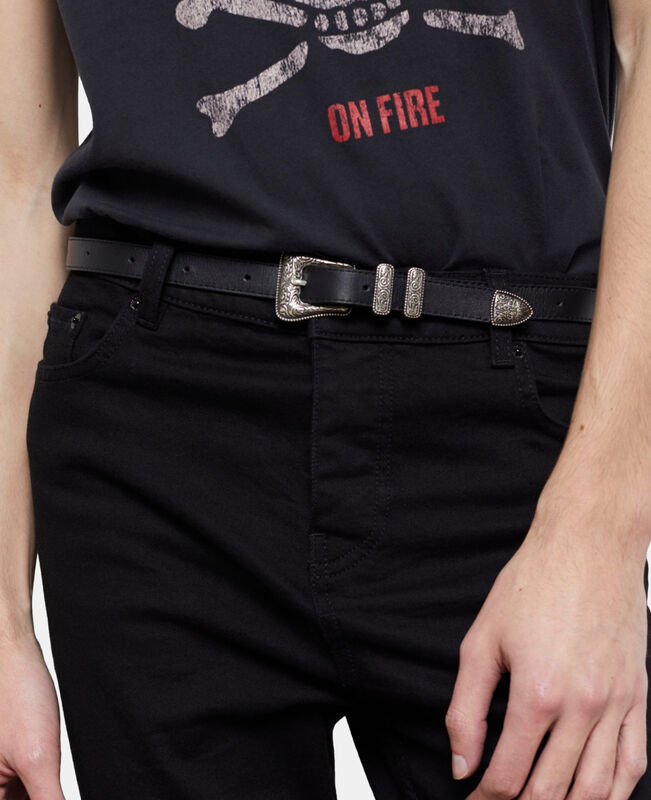 The Kooples MIXTE BLACK ceinture fine en cuir noir